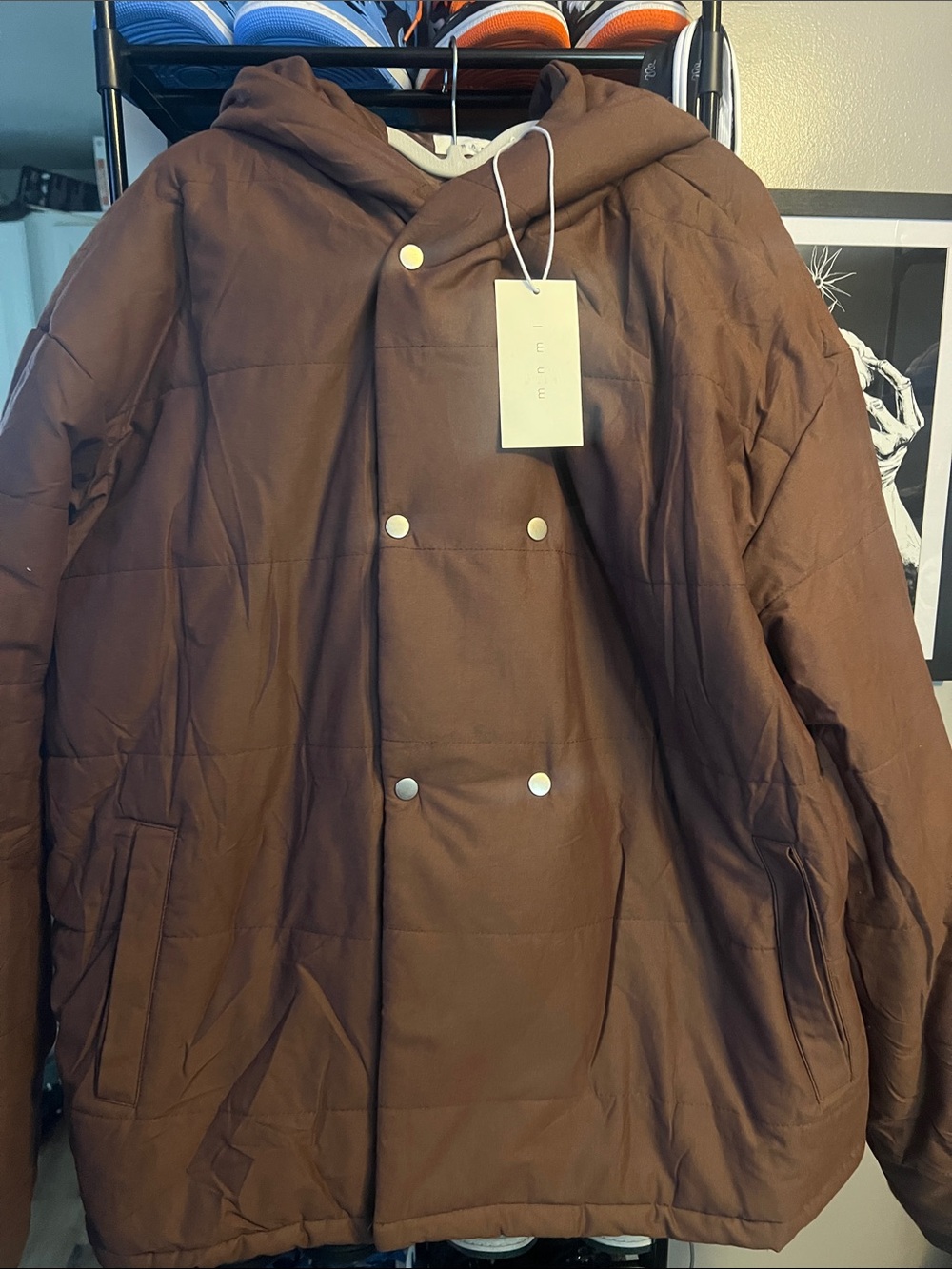 MNML Men’s Hooded Puffer Jacket - Brown 3xl